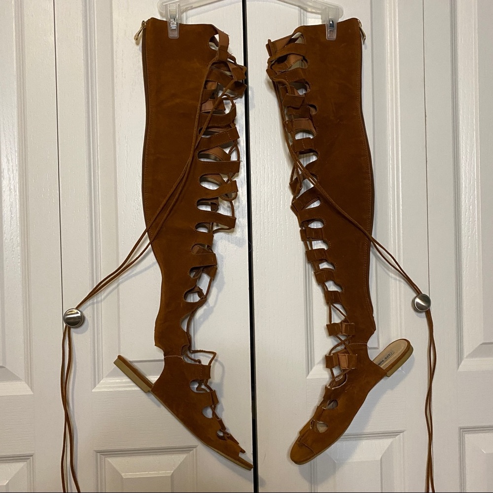 Cape Robbin Open Toe Lace Up Gladiator Over The Knee Thigh High Caged Sandal